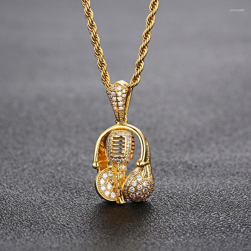 

Chains Rock Style Hiphop Jewelry Music Headphone Microphone Pendant Necklaces Full Zircon Hip Hop Gold Necklace For Women