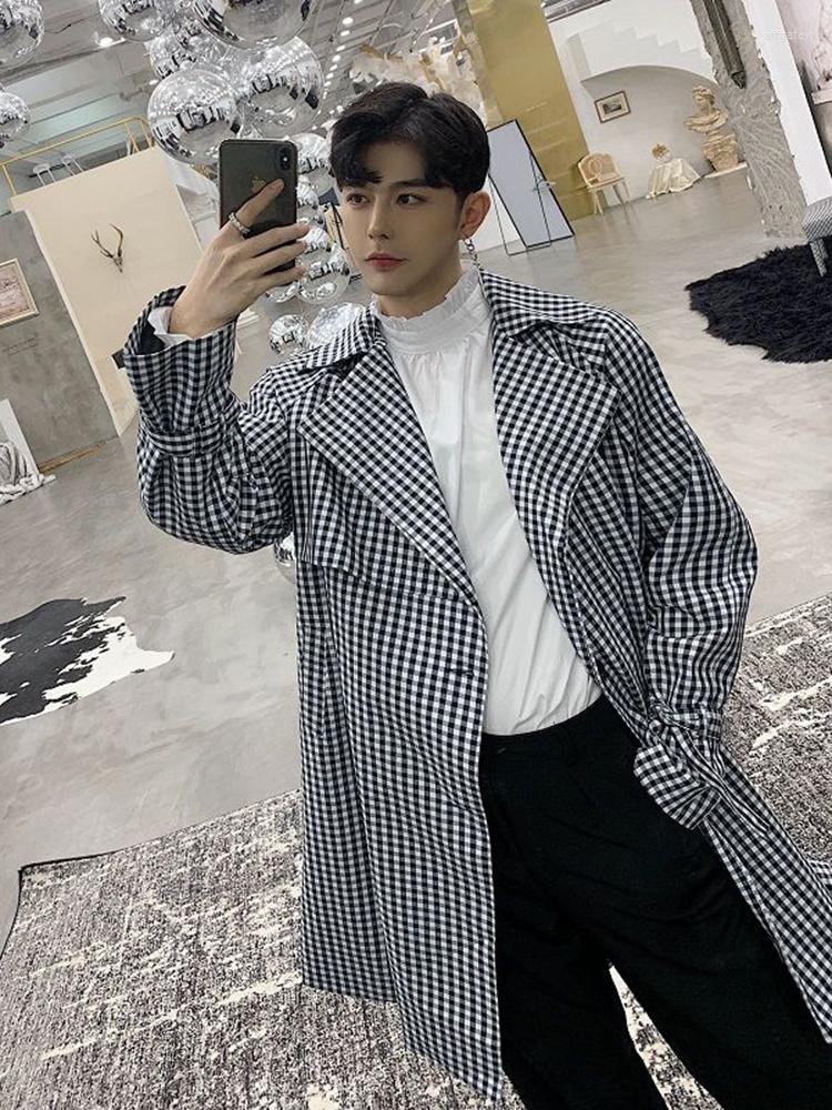 

Men's Trench Coats Loose Autumn Lattice Windbreaker Long Coat Single Breasted Fashionable 2023 Plaid Korean Fashion Male 2A6080, As shown in figure