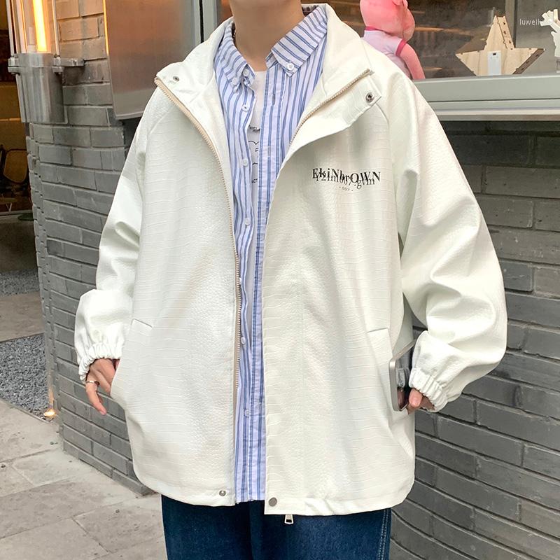 

Men's Jackets Legible Spring Autumn Jacket Men Casual Loose PU Male Solid Turn Down Collar For Man, Black