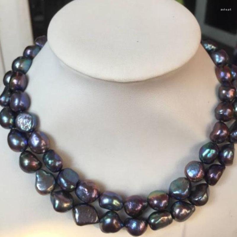 

Chains Double Strands 12-13mm Tahitian Peacock Green Pearl Necklace 18"