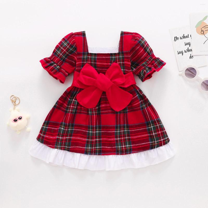 

Girl Dresses Christmas Toddler Baby Girls Casual Dress Square Neck Puff Sleeve Lace Decor Bowknot Plaid 6M-3T 2022 Fashion, Multi