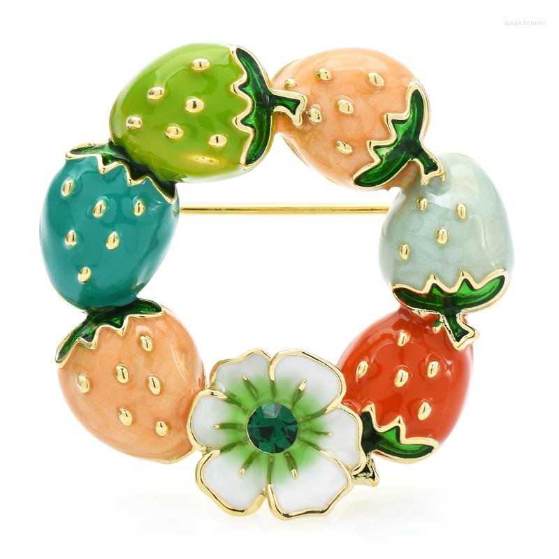 

Brooches Wuli&baby Enamel Strawberry For Women 2-color Charming Fruits Circle Party Casual Brooch Pin Gifts