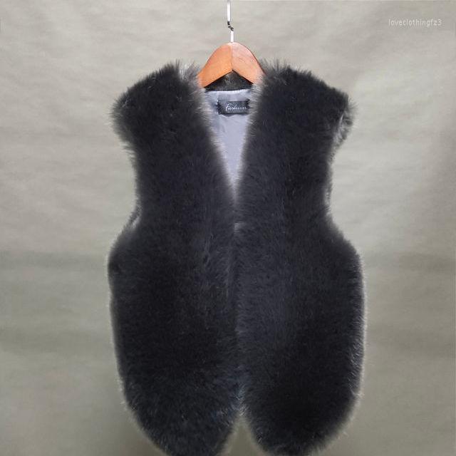 

Women's Vests Jacket Vest Women's Short Wool Coat Furry Chaleco Mujer, Black