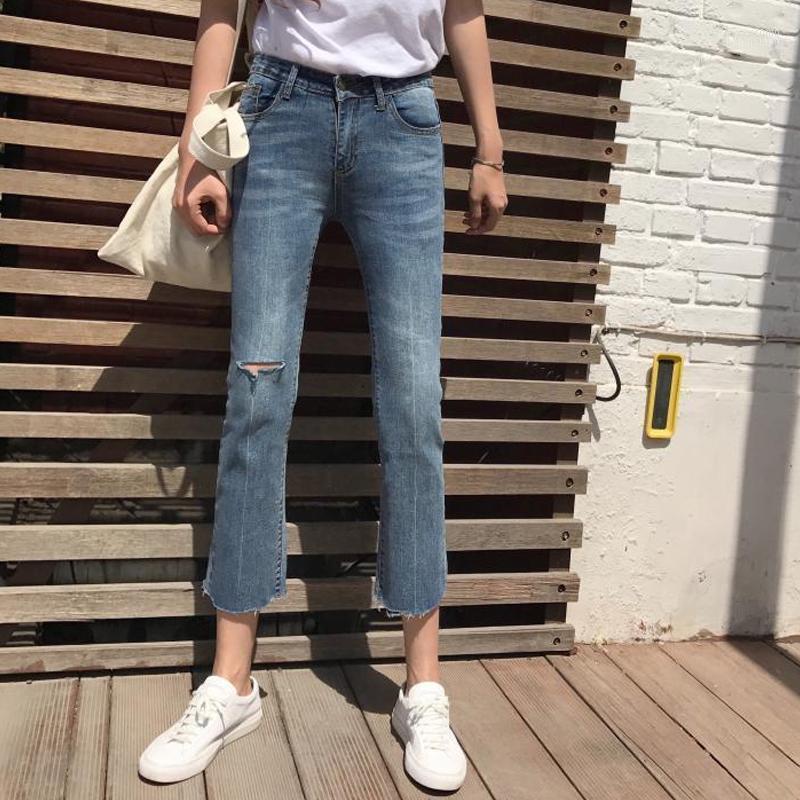

Women' Jeans Women' 2022 College Style Retro Old Women Korean Version Pencil Pants Hole Mid Waist Ankle Length Denim Ripped, Blue