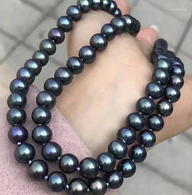 

Chains Stunning 9-10mm Tahitian Round Black Green Pearl Necklace 36inch 50"
