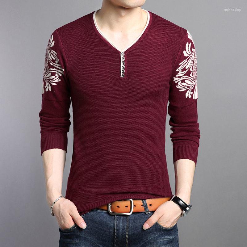 

Men's Sweaters Stylish Printed V-Neck Button Knitted Korean Sweater Men Clothing 2022 Autumn Oversized Casual Pullovers All-match Tops, Black