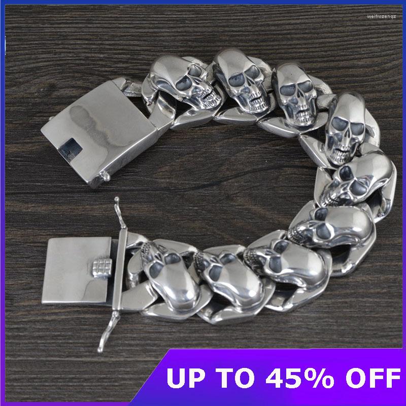 

Link Bracelets S925 Sterling Silver Jewelry Chain Skull Wide Version Men's Bracelet Thai Trendy Hyperbole Width Skeleton
