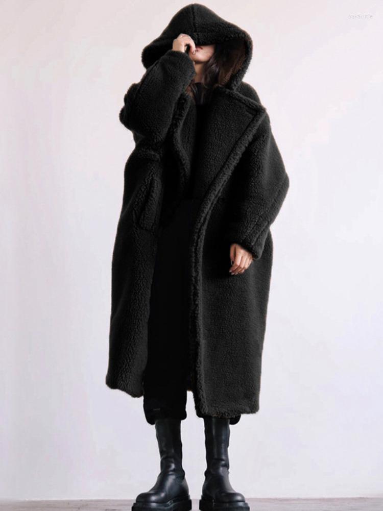 

Women' Fur Winter Lamb Wool Long Coats Women 2022 Casual Fashion Sleeve Hooded Jackets Thick Warm Single Button Faux Coat Top, Red