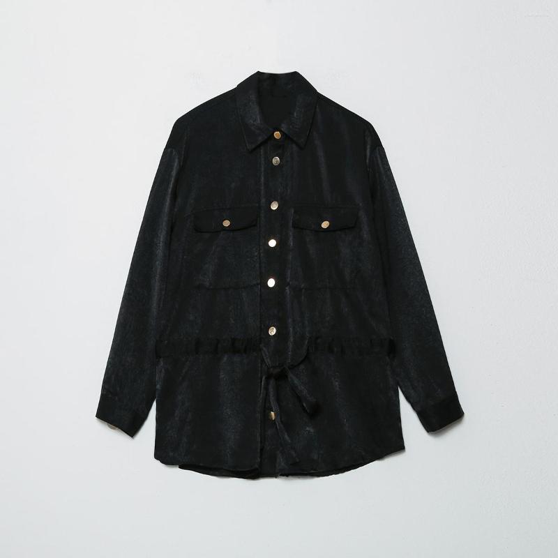 

Women's Blouses SuperAen European And American Women's 2022 Satin Office Lady Black Fashion Shirt Coat, White