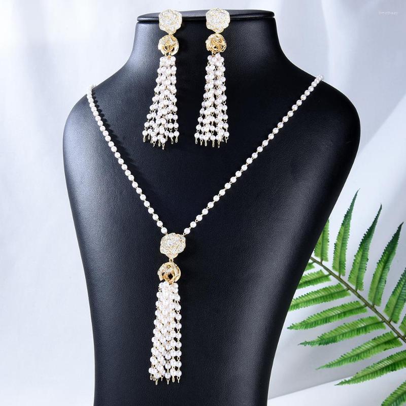 

Necklace Earrings Set GODKI Gorgeous Luxury Charm DIY Pearls High Quality Cubic Zircon Party Show Gift Accessories, Picture shown