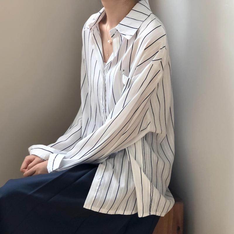 

Women's Blouses DASSWEI Fashion Strpied Shirts For Women Casual Tops Long Sleeve Loose Blouse Femme Elegant Blusas Streetwear 2022 Spring, Blue