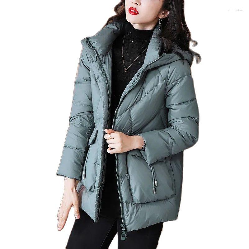 

Women's Trench Coats Middle-aged Female Thin Down Cotton Jacket 2022 Women Loose Winter Coat Hooded Fashion Clothes Trend A836, Black