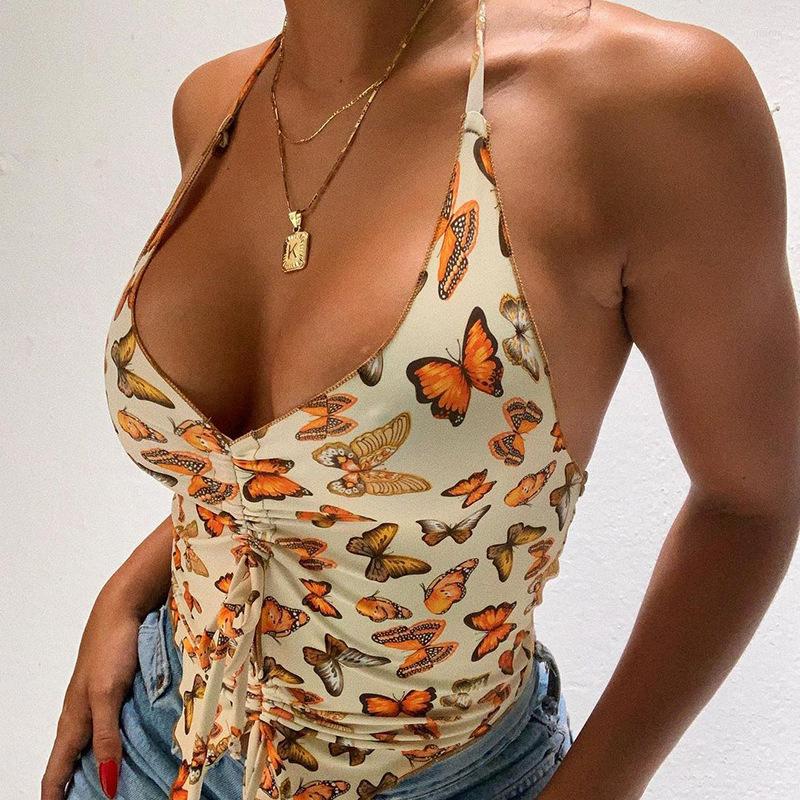 

Women' Tanks Summer Backless Off Shoulder Bandage Ruched Cropped Top Y2K Paisley Print Halter Sexy Women V Neck Boho Vintage Vest