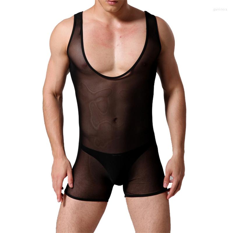 

Undershirts Sexy Mens Mesh Transparent Bodysuit Sport Vest Leotard Fitness Wrestling Singlet One-piece Jumpsuit Men's Underwear, Beige