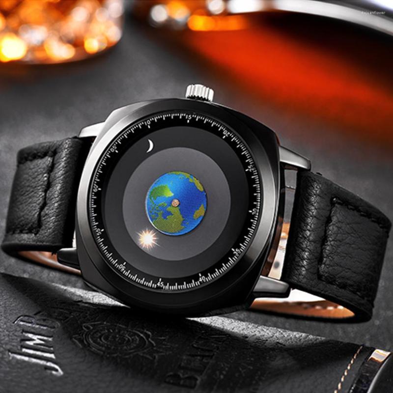 

Wristwatches ADDIES 2022 Brand Creative Rotating Earth Watch Silicone Leather Quartz Sports Men's And Women's Reloj Hombre, Silicone strap
