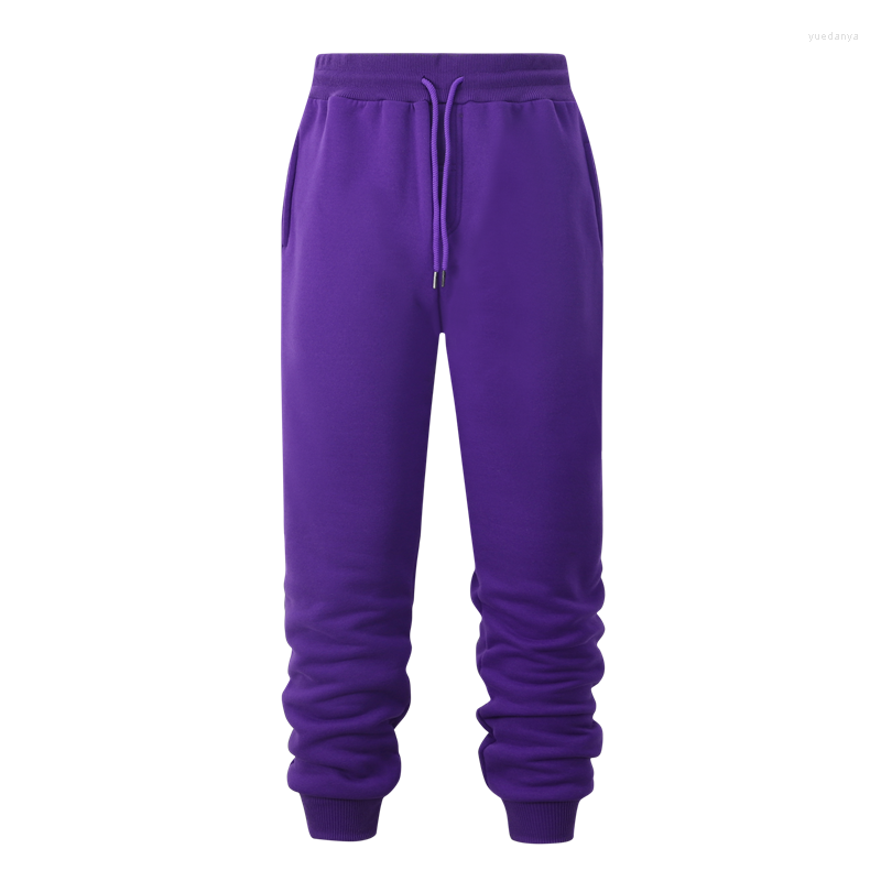 

Men' Pants Men Solid Color Fleece Warm Threaded Cuffs High Quality Fashion Purple Sweatpants Trousers Casual Joggers Bodybuilding