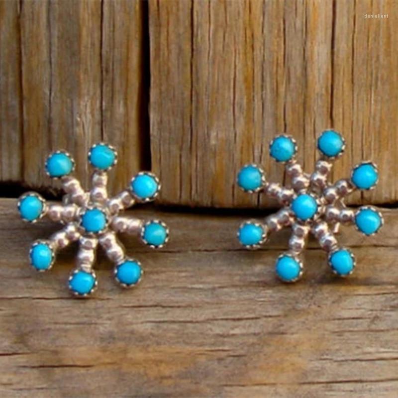 

Stud Earrings Vintage Metal Snowflake Blue Beads Set Women's Boho Jewelry
