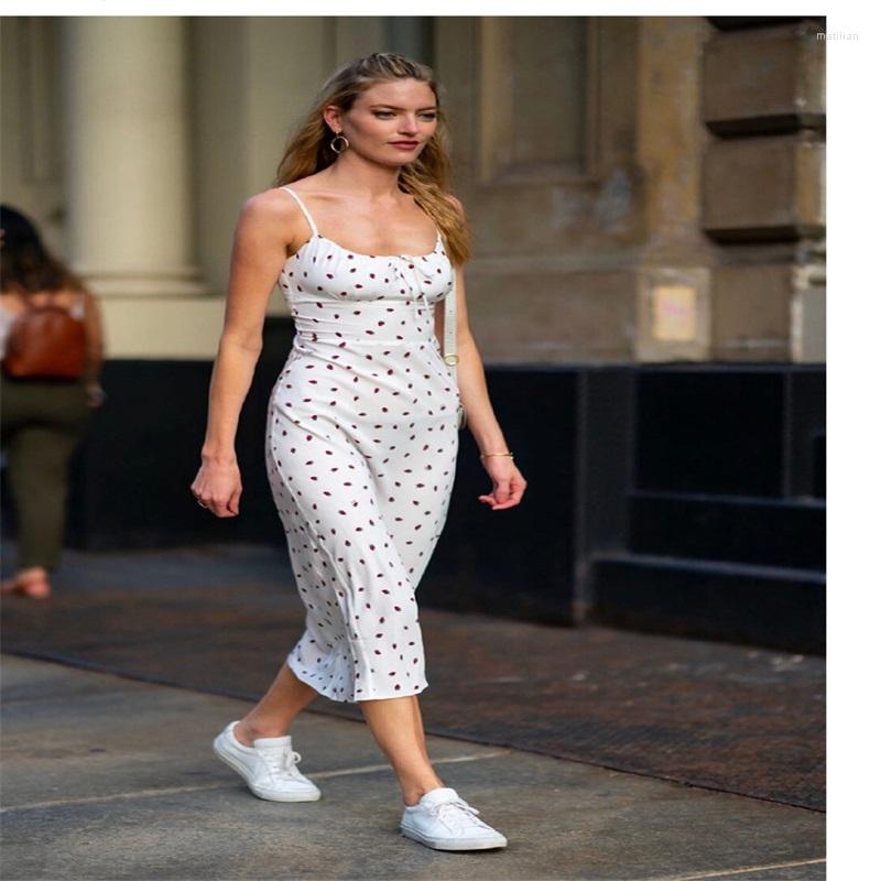 

Casual Dresses 2022 Summer Fashion Street Backless Suspender Lace-up High Waist Strawberry Print For Women, Color1