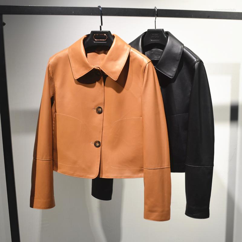 

Women' Leather 2022 Genuine Women Short Natural Sheepskin Coats Jacket Loose Fashionable Casual Streetwear High Quality Chaqueta Cuero, Black