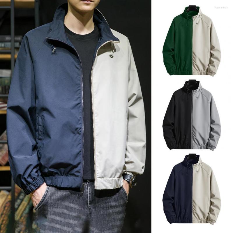 

Men's Jackets Autumn Windbreaker Patchwork Casual Thermal Loose Elastic Cuff Men Coat For Travel, Black