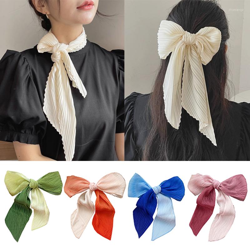 

Scarves 10 130cm Crinkle Ribbon Silk Scarf Elegant Print Long Scarfs Korean Hairband Bag Gradient Color All-match Neck Tie