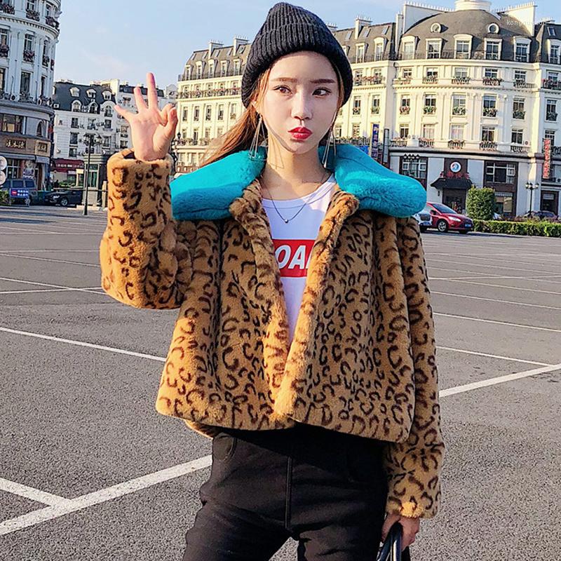 

Women' Fur Women 2022 Winter Fashion Leopard Patchwork FAUX Coat Korean Sweet Girls Casual Short Fake Jacket Chaquetas Mujer A131