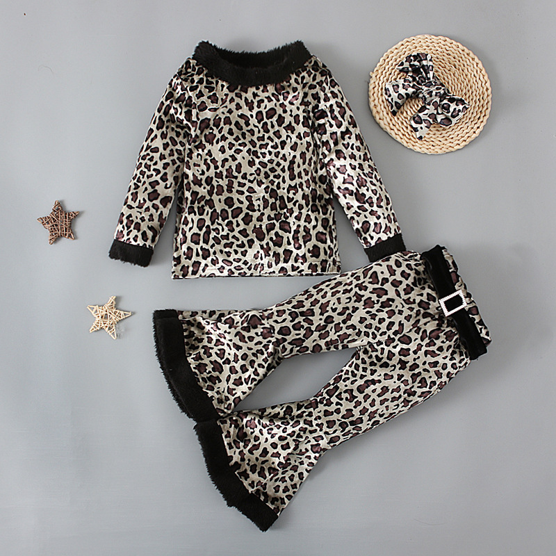 

Children leoprd Clothes set Kid Baby Toddler Girl Leopard Pullover Sweatshirt Top with flare pants Outfit Clothing, As picture