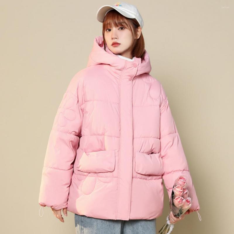 

Women' Jackets Winter Down Coat Stuffed Long Sleeves Solid Color Hooded Cardigan Keep Warm Zipper Thicken Casual Lady For Outdoor, Black