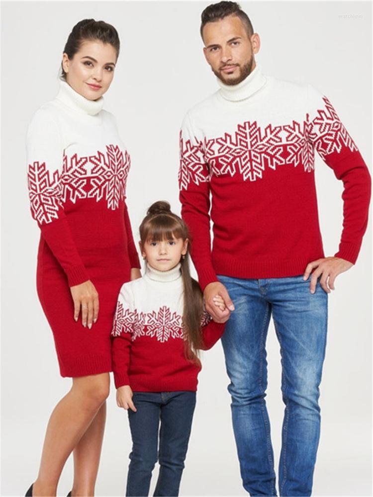 

Women' Sweaters Knitted Christmas Family Sweater For Women Man Kid Jumper Knit Turtleneck Snowflake Xmas Jeresy Winter Matching Couple, Kid sweater