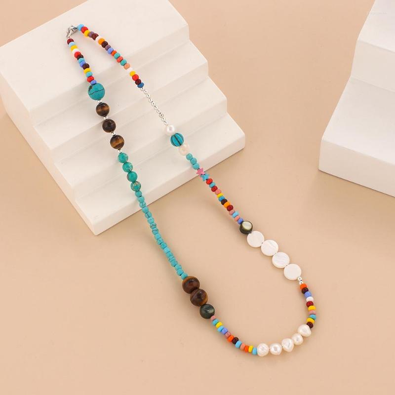 

Choker 2022 Bohemian Blue Stone Wood Beads Necklace Party Wedding Simple Jewelry