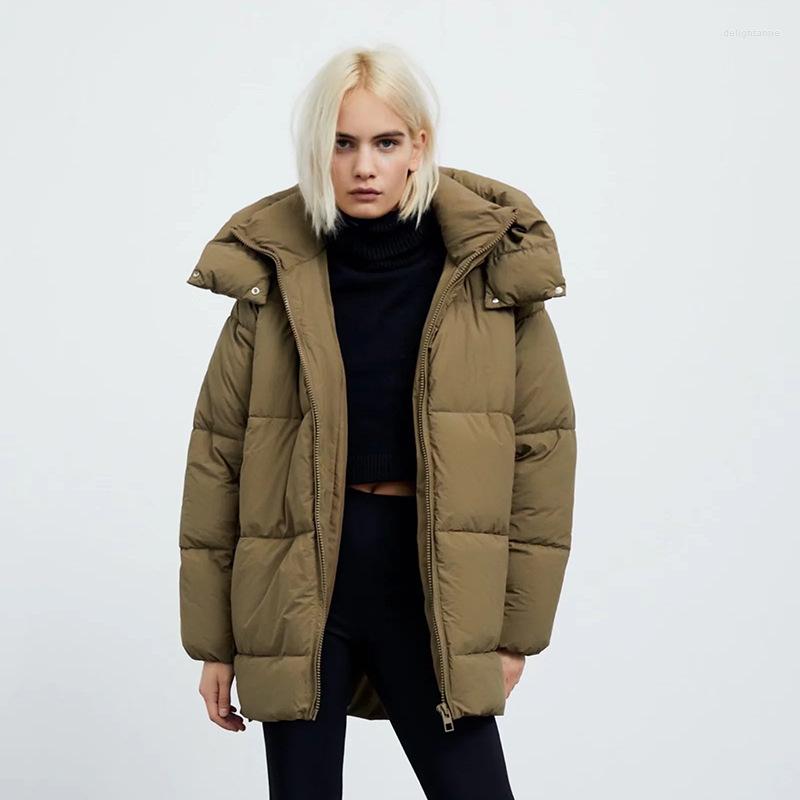 

Women's Down Loose Hooded Simple Autumn And Winter Bread Cotton Padded Clothes, Black