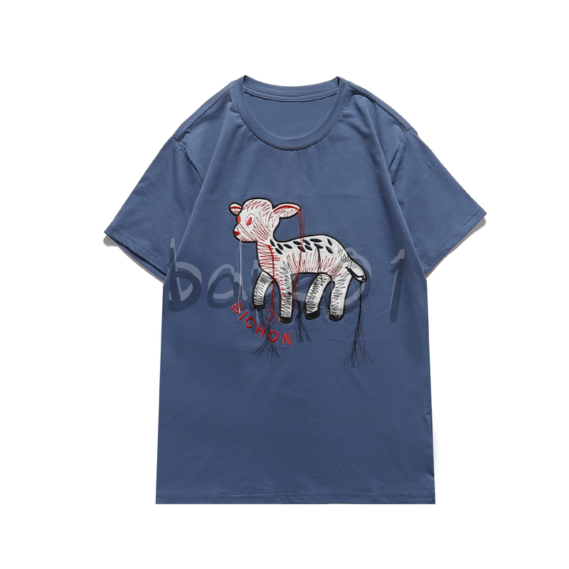 

Fashion Brand Designer Mens T Shirt Polo Shirt Deer Embroidery Letter Crew Neck Short Sleeve Luxury Loose T-Shirt Top Black White Blue Asian Size S-2XL