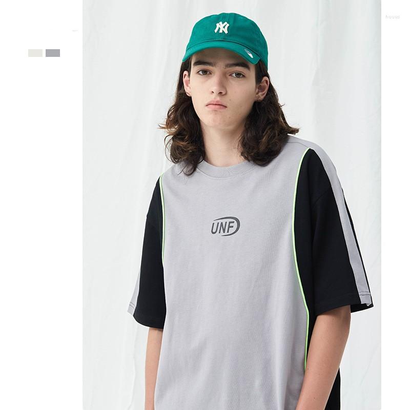 

Men's T Shirts BELIEF 2022 Summer 260 Grams Of Heavyweight Cotton Fabric T-shirt Logo Patchwork Oversized Top, Beige