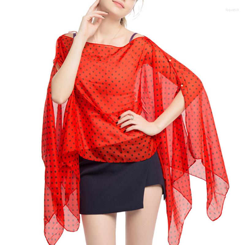 

Scarves Korean Polka Dot Pearl Buckle Beach Towel Printed Chiffon Shawl Women's Summer Transparent Sunscreen Blouse Cardigan R32