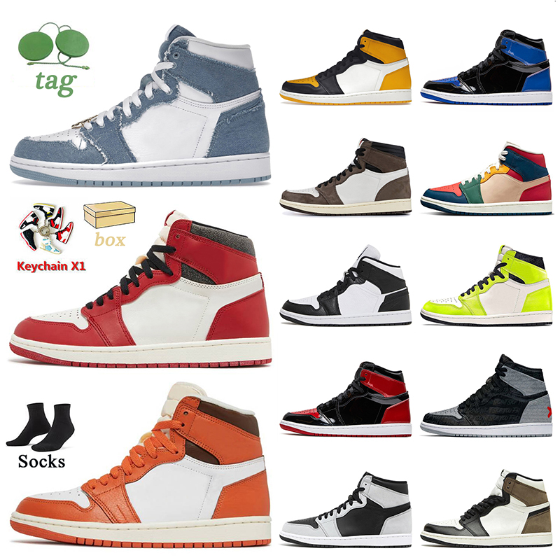 

Outdoor Sports Jumpman 1 Basketball Shoes Denim Starfish 1s High OG Lost and Found Patent Bred Taxi Yellow Toe Mid Homage Black White Dark Mocha Trainers Sneakers, B20 visionaire 36-46