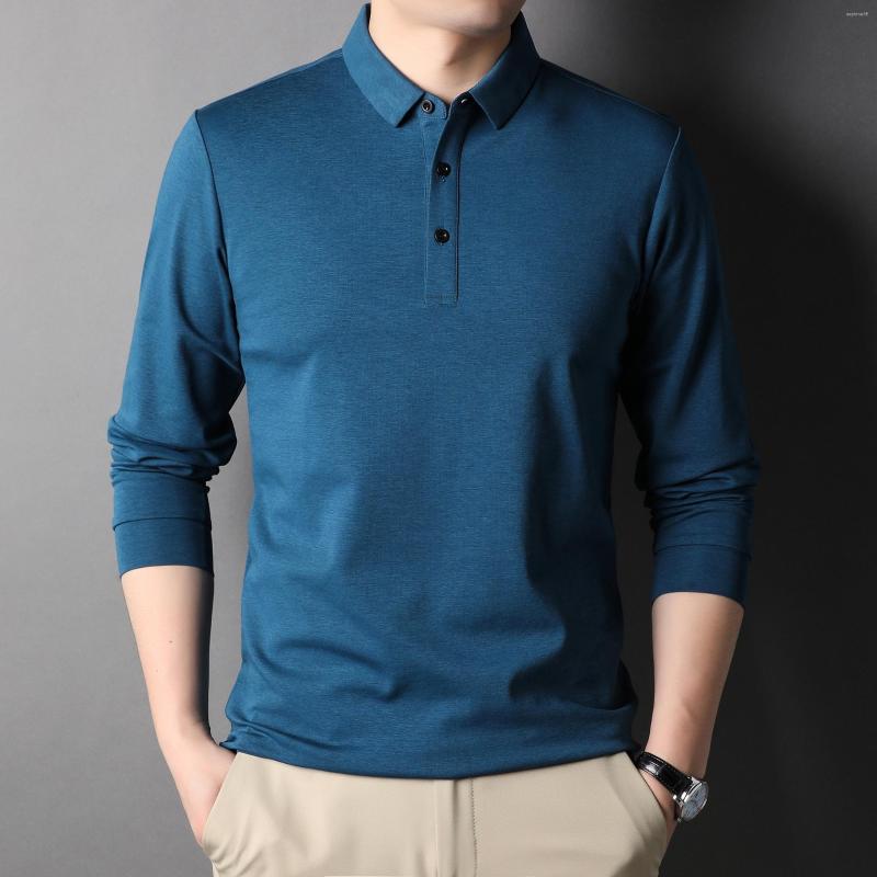 

Men's T Shirts LICHENGRUI Mulberry Silk Fabric Men's Solid Color Long Sleeve Polo Shirt 2023 Spring Business Fashion Casual Tops Male, Black