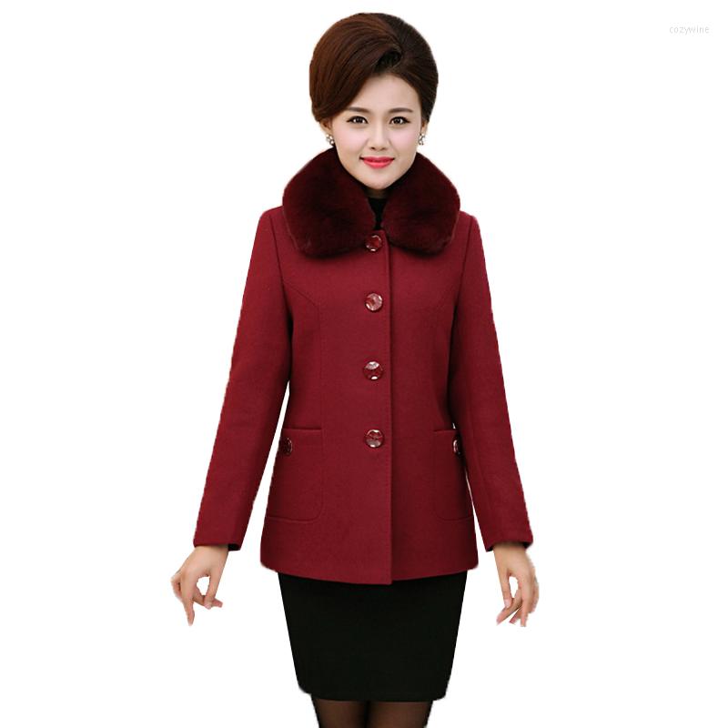 

Women's Wool 2022 Autumn Winter Woolen Women Jacket Middle-aged Ladies Single-Breasted Casual Short Warm Female Outwear Tops R308, Dark green 1