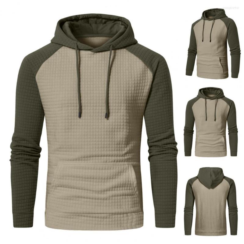 

Men' Hoodies Men Sweatshirt Color Block Long Sleeve Plaid Streetwear Spring Autumn Drawstring Hoodie For Fitness Sports, Black