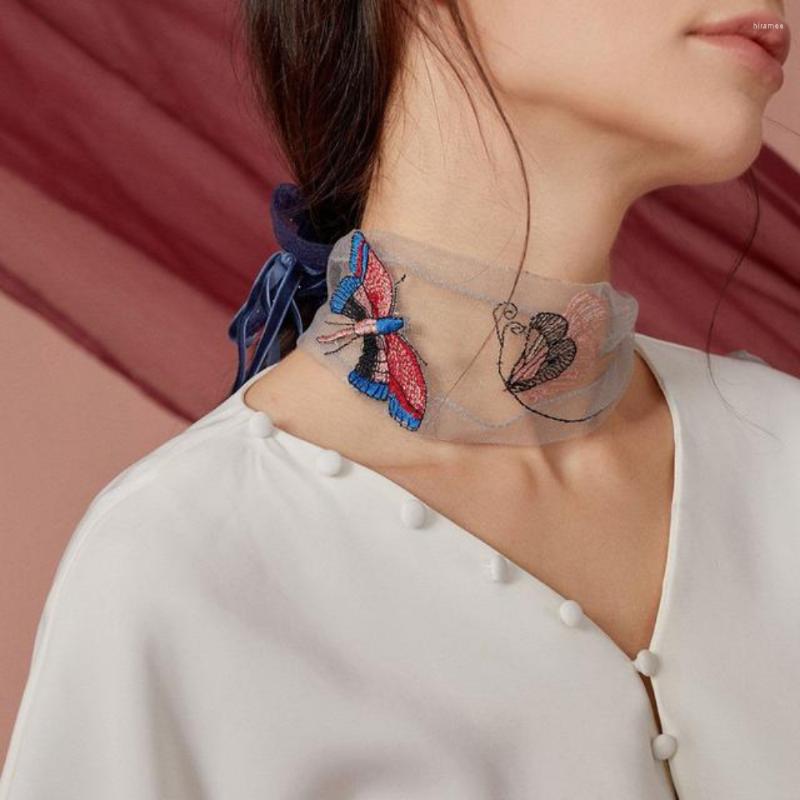 

Scarves Chiffon Silk Neckscarf Summer Women Embroidered Butterfly Long Headband Female Fashion Decorative Mesh Scarf