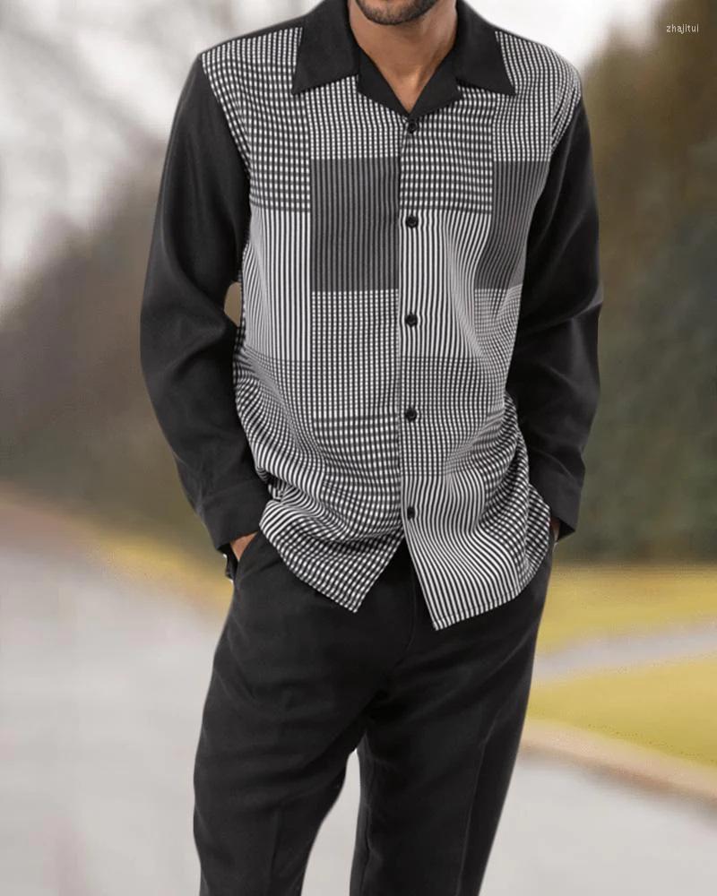 

Men's Tracksuits 2022 Fashion Dress Party Suit Men's Creative Geometric Print Long Sleeve Shirt Pants 2-Piece Oversized Casual S-4XL, Tz-16