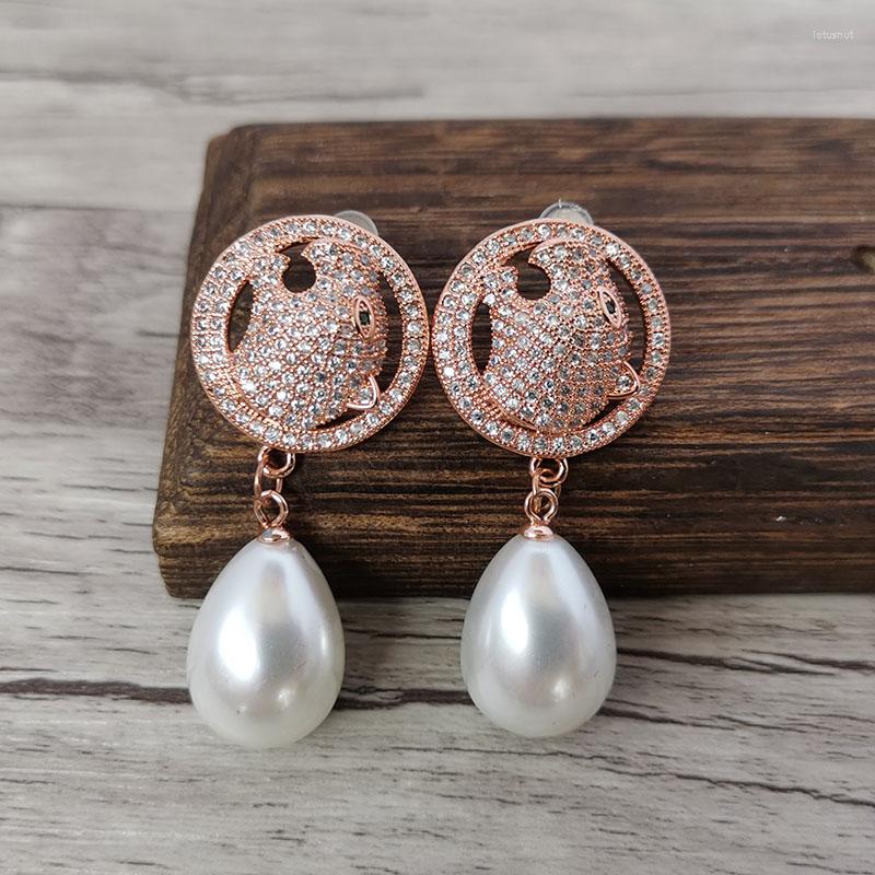 

Dangle Earrings 1 Pair Fashion Micro Pave CZ Zircon Leopard Head Shell Beads Charm For Women Jewelry Luxury Gift ER1124