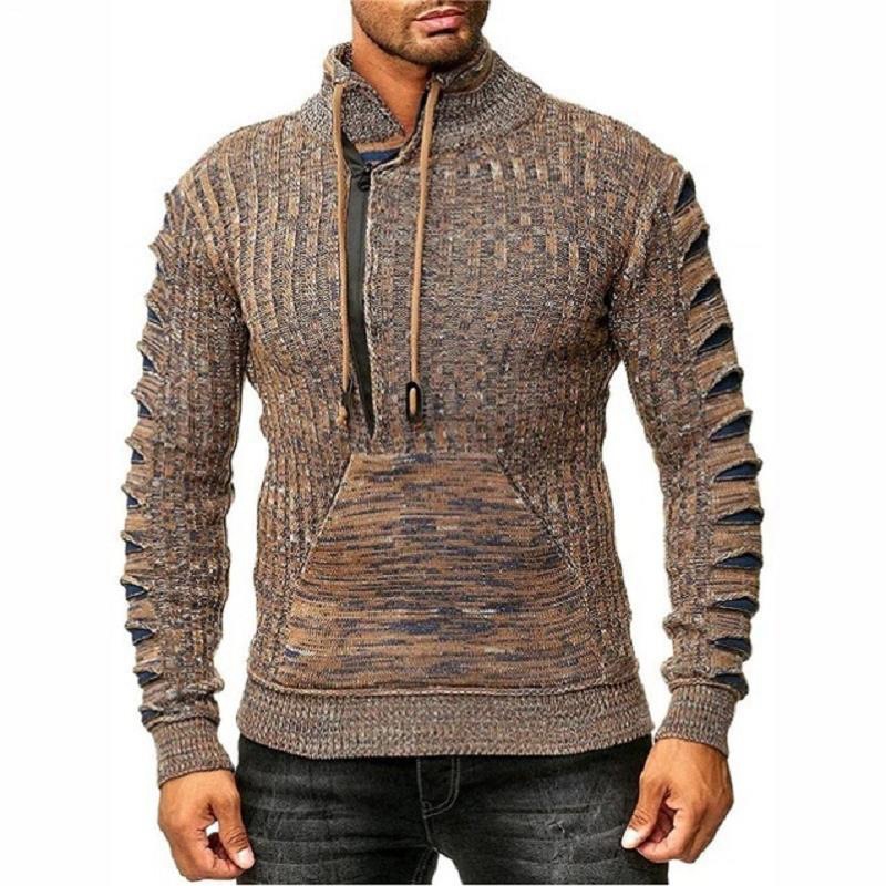 

New autumn/winter Letter jacquard long sleeve turtleneck sweater large size half cardigan sweater, Brown