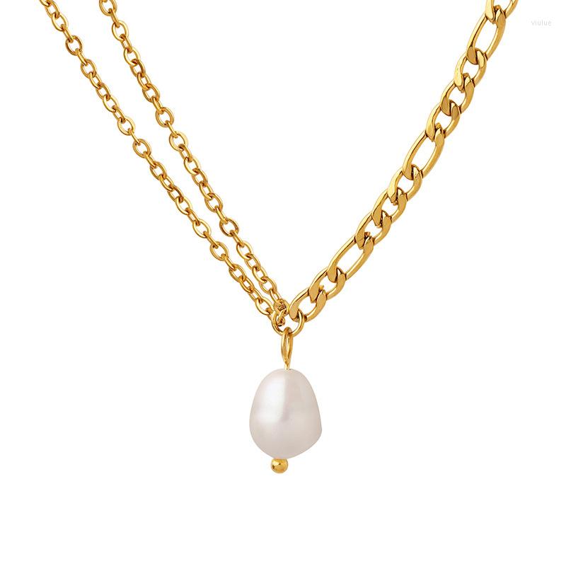 

Pendant Necklaces 2022 Minimalist Stainless Steel Figaro Chain Freshwater Pearl Necklace For Girls Waterproof Collars Party Gift