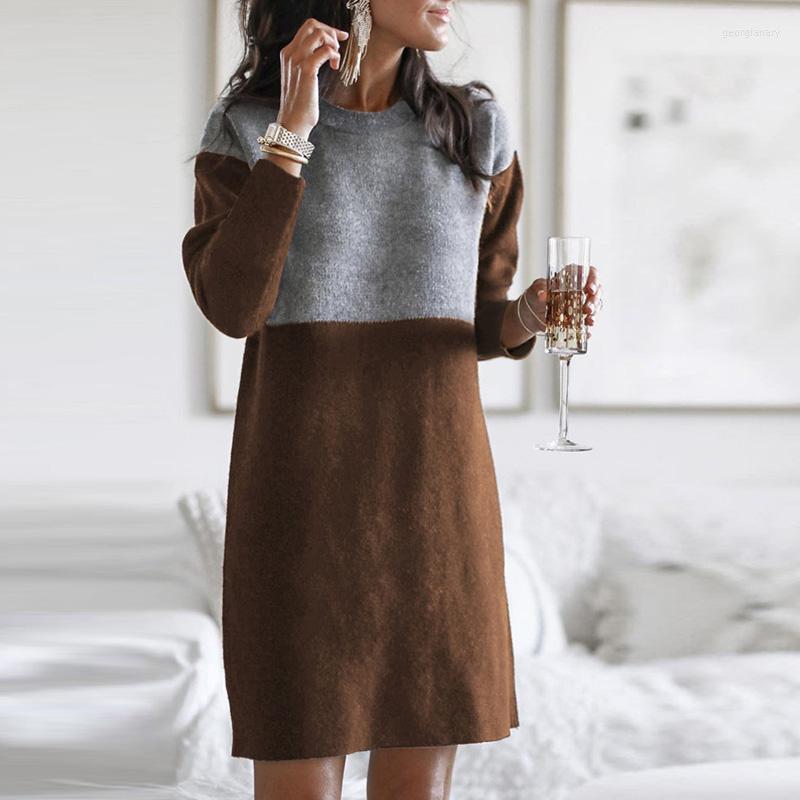 

Casual Dresses 2022 Autumn Women Stitching Loose Large Size Round Neck Mini Long Sleeve Woman Dress Women, Black