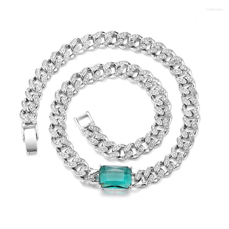

Choker Fashion Mens And Women Cubic Zirconia Tennis Necklace Emerald 11mm Cuban Chain Men's Hip Hop Jewelry