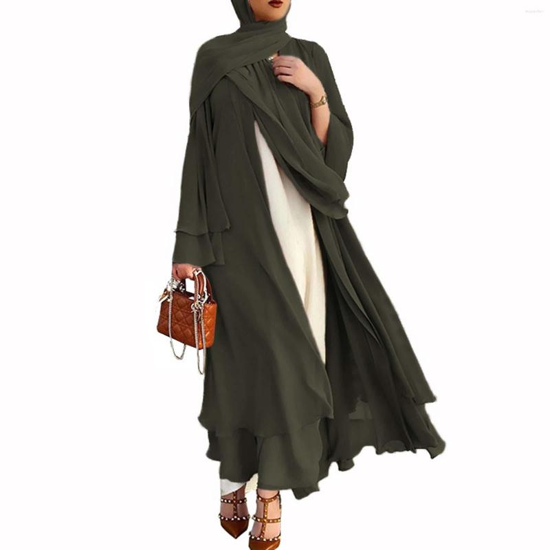 

Ethnic Clothing Women Muslim Long Sleeve Flowy Maxi Cardigan Islamic Open Front Kimono Abaya Robe Belted Loose Dubai Cover Up Dress XXL