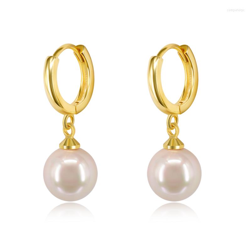 

Hoop Earrings 925 Sterling Silver Ear Buckle Simulation Pearl For Women White Dangle Huggie Wedding Party Jewelry