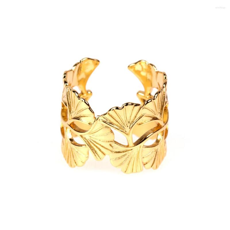

Wedding Rings EYIKA Design Copper Metal Ginkgo Leaf Adjustable Ring For Women Ladies Open Wide Engagement Anillos Girls Party Gift Jewelry
