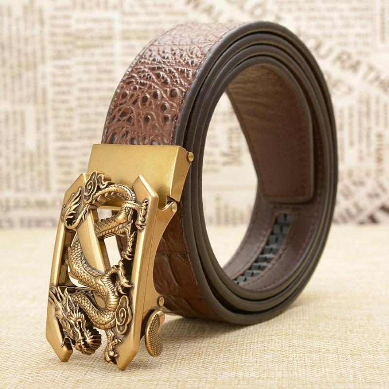 

Belts Fashion Crocodile Pattern Belt Luxury Alligator Automatic Buckle Men's Strap Novelty Four Color, Black