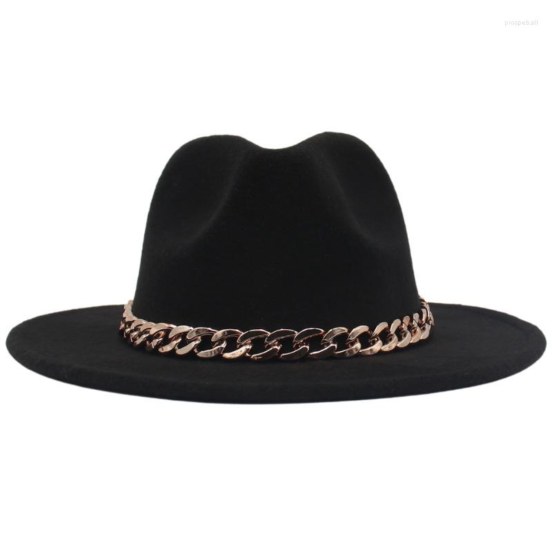 

Berets Acrylic Gold Chain Autumn Spring Fedoras Women Men Solid Color Wool Felt Jazz Hat Winter Female Luxury Panama Cap Lady, Beige
